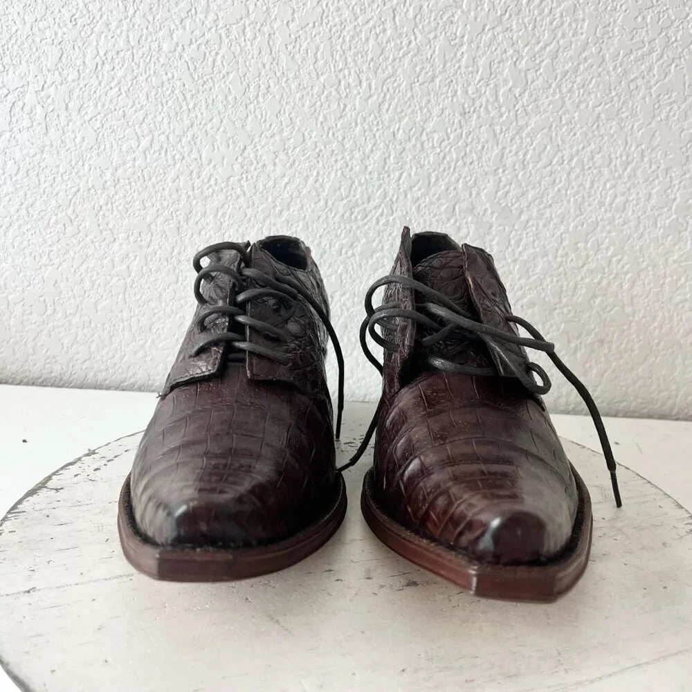 Rod Patrick Womens Lace Up Shoes 10 Brown Caiman Genuine Leather Western Loafers